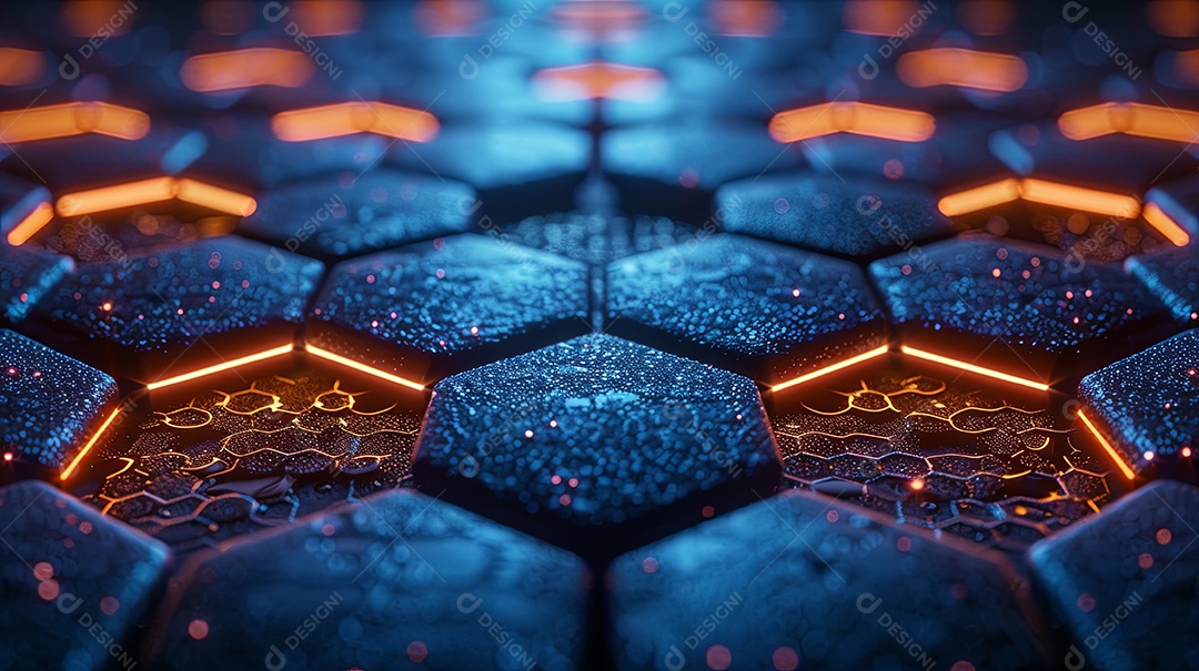 Padrão de hexágonos azuis luxo luzes azuis neon vindas de dentro
