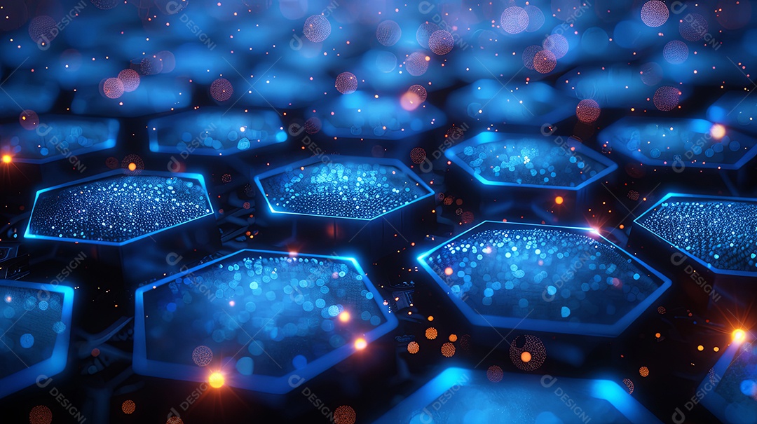 Padrão de hexágonos azuis luxo luzes azuis neon vindas de dentro