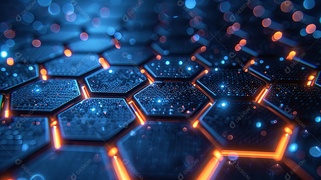 Padrão de hexágonos azuis luxo luzes azuis neon vindas de dentro