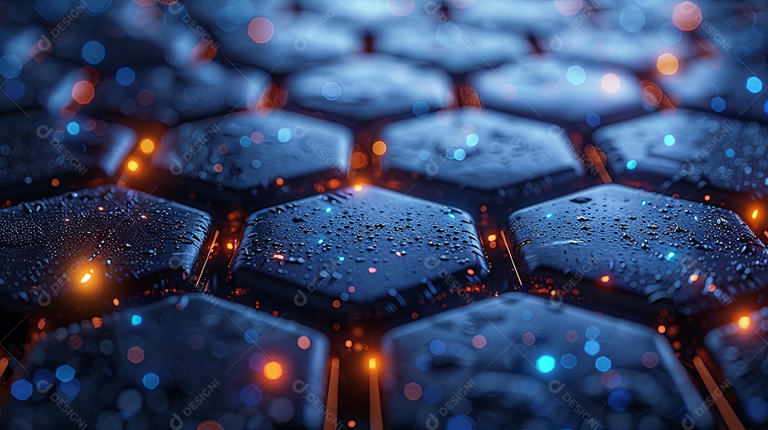 Padrão de hexágonos azuis luxo luzes azuis neon vindas de dentro