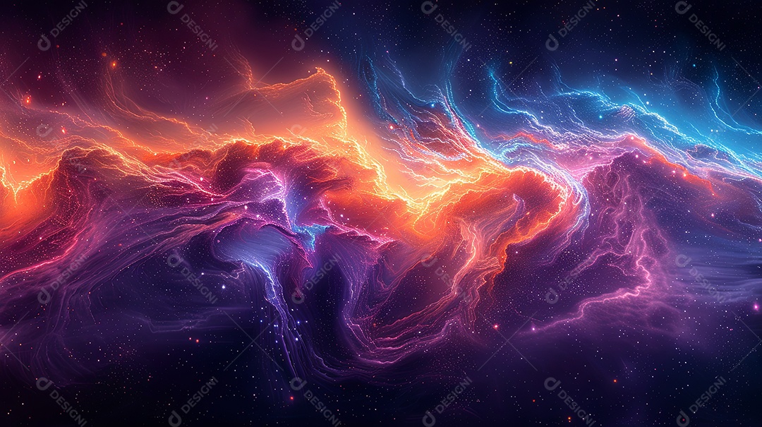 Um efeito de onda abstrata em azul e roxo no estilo preto claro e bronze