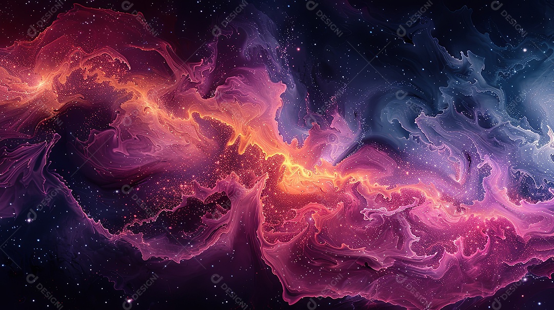 Um efeito de onda abstrata em azul e roxo, no estilo preto claro e bronze