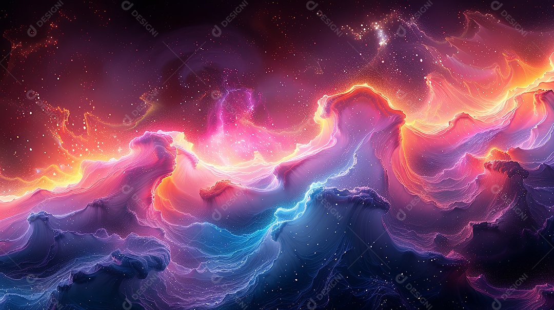 Um efeito de onda abstrata em azul e roxo no estilo preto claro e bronze