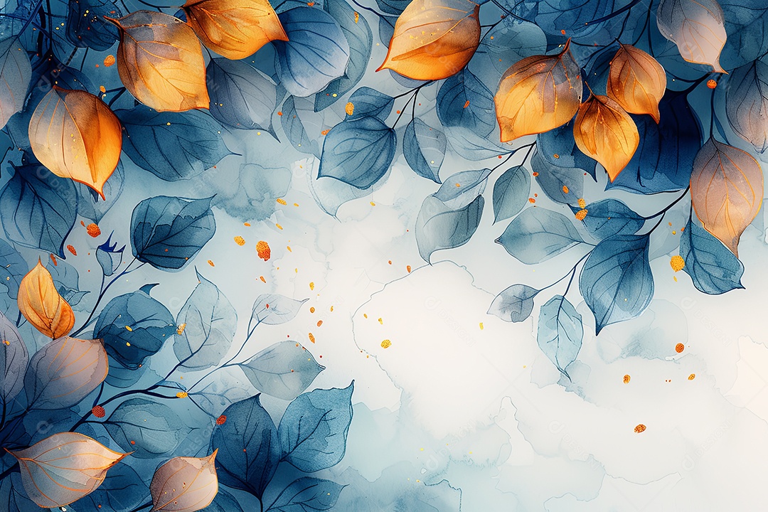 Fundo de arte aquarela de luxo com folhas douradas e flores em estilo de arte de linha