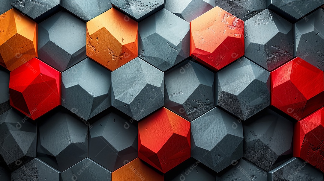 Fundo geométrico hexagonal cinza e vermelho liso