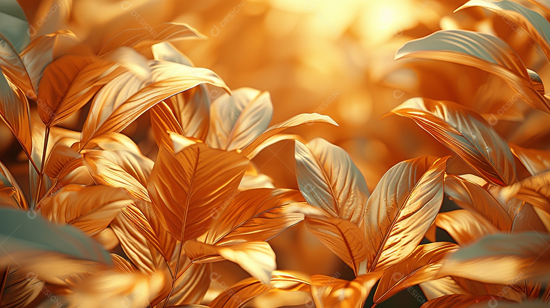 Plantas de fundo dourado com plantas nas laterais com detalhes hiper realistas