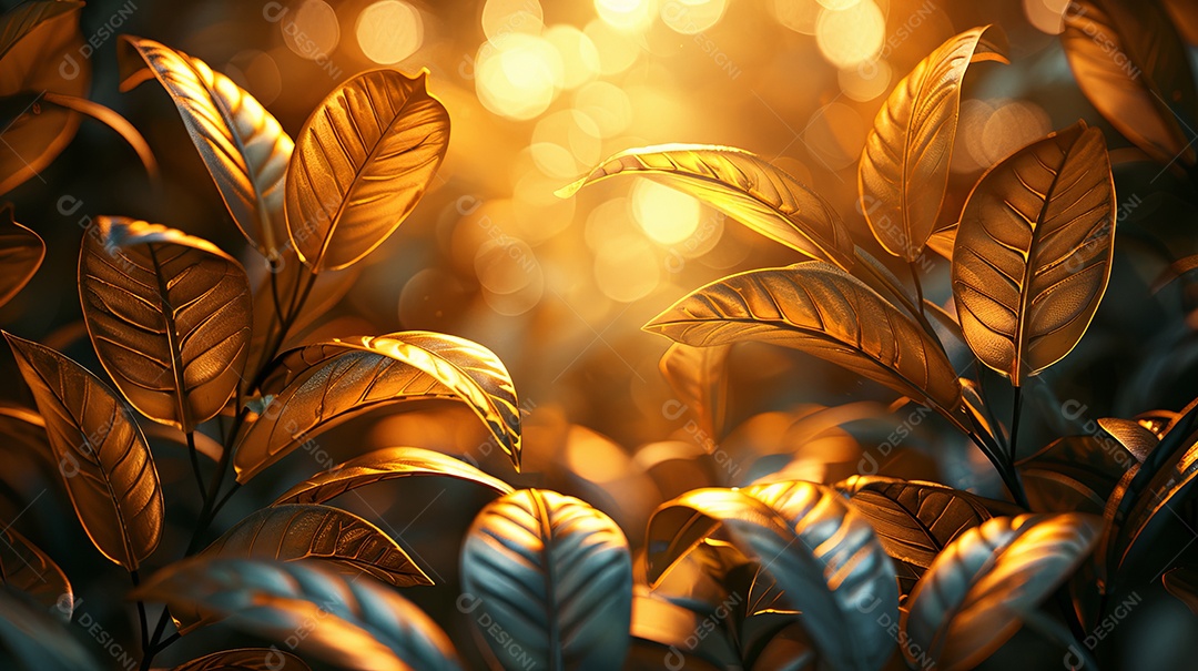 Golden background plants with plants on the sides with hyper realistic details