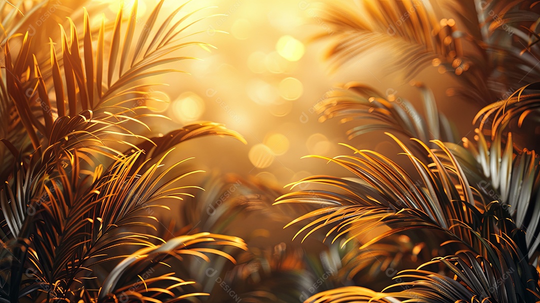 Plantas de fundo dourado com plantas nas laterais com detalhes hiper realistas