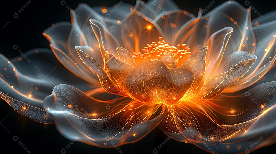 Flor dourada arte linear estilo vetorial 2D linhas douradas fundo preto