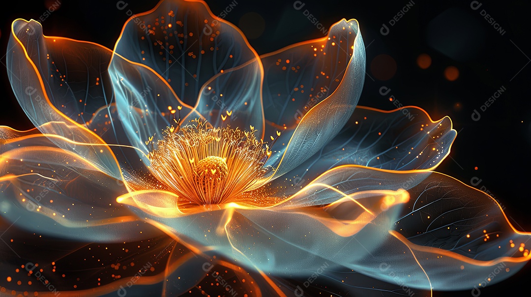 Flor dourada arte linear estilo vetorial 2D linhas douradas fundo preto