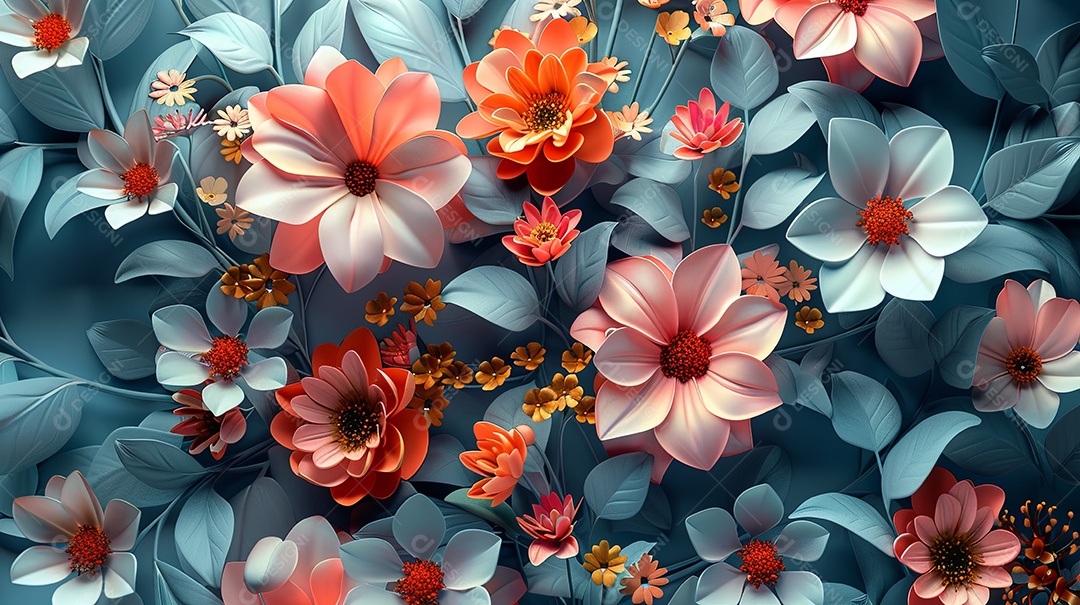 Lindas flores coloridas sobre fundo azul claro