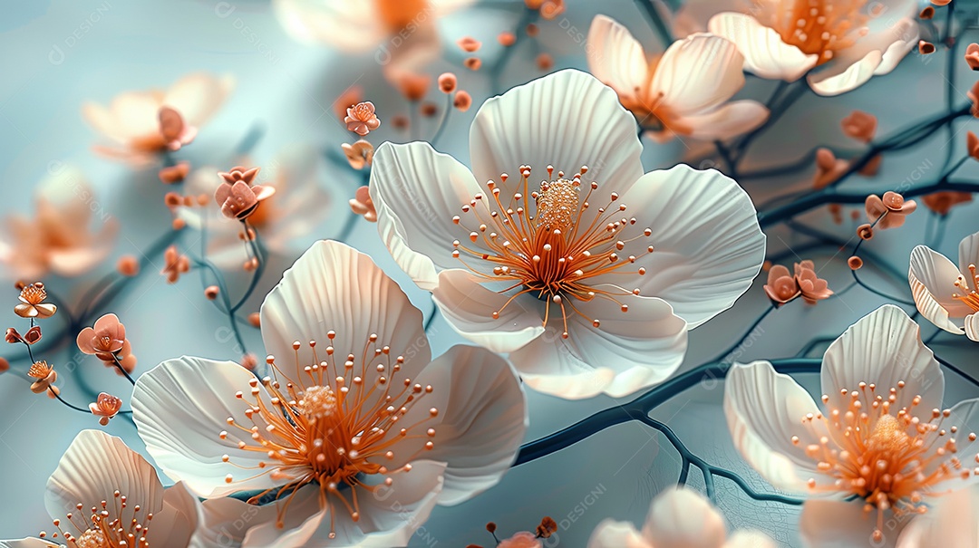 Lindas flores brancas no galho