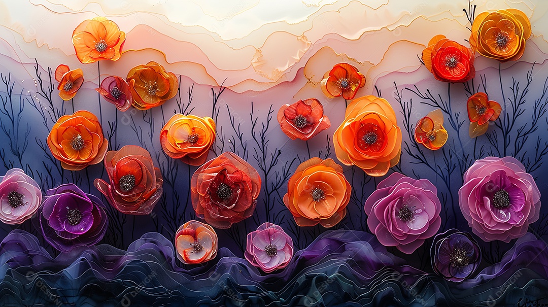 Borda tinta alcoólica formas abstratas linhas flores