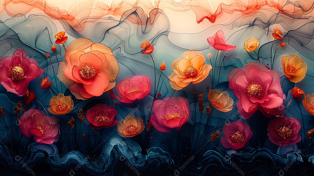 Borda tinta alcoólica formas abstratas linhas flores