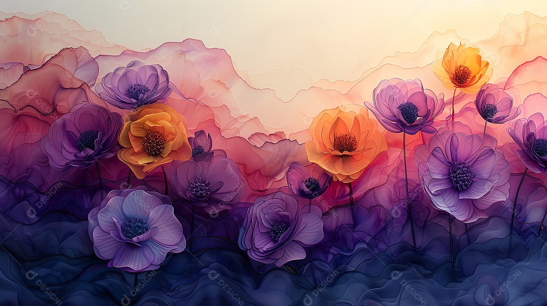 Borda tinta alcoólica formas abstratas linhas flores