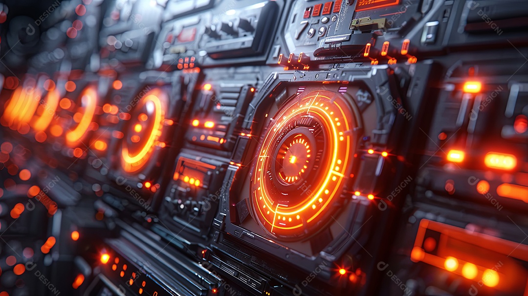 Detalhe do painel de LED flutuante de ficção científica ar estilizado