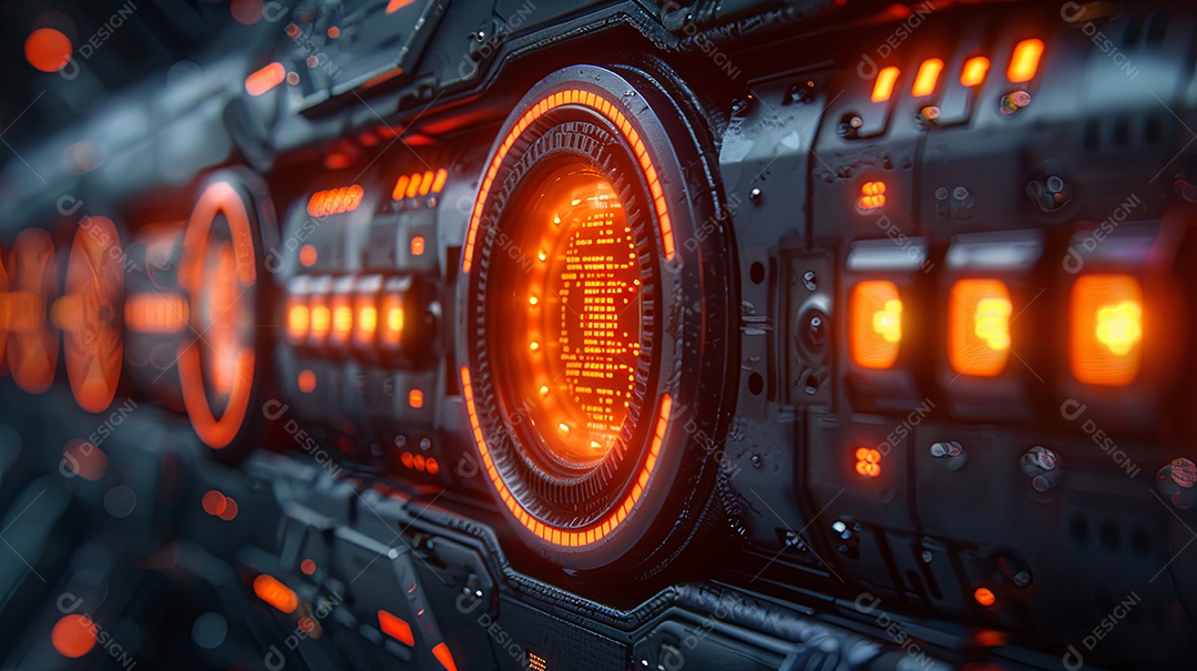 Detalhe do painel de LED flutuante de ficção científica ar estilizado