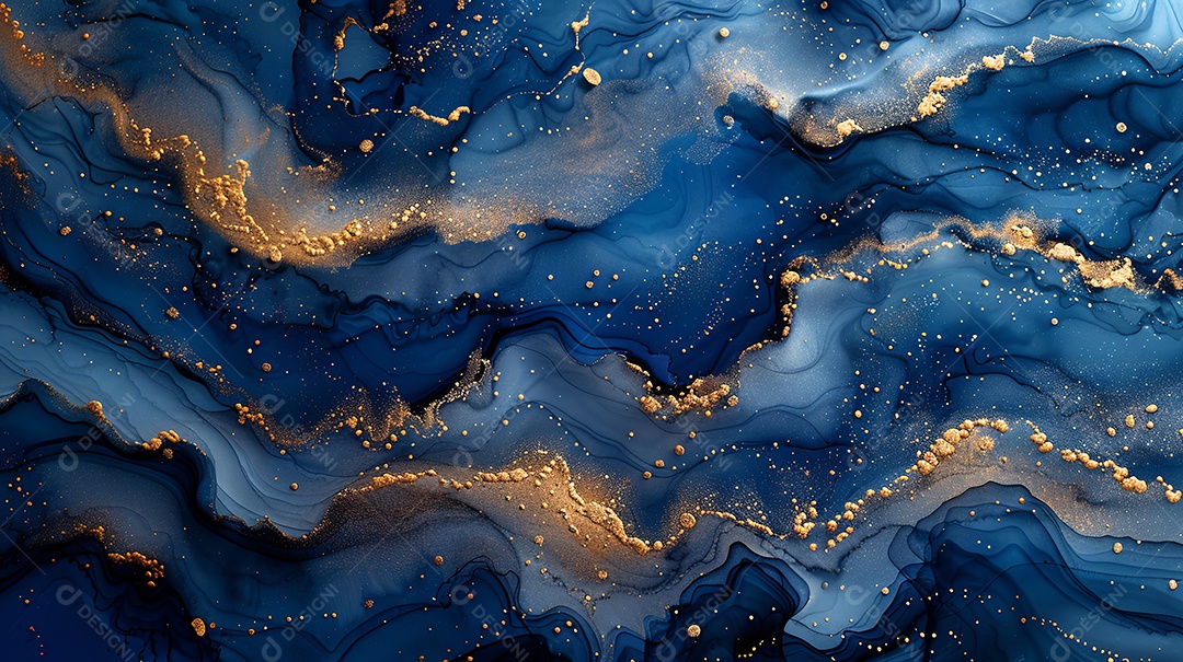 Textura de tinta alcoólica azul e dourado