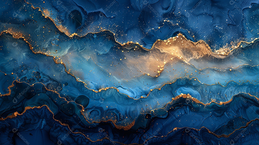 Textura de tinta alcoólica azul e dourado