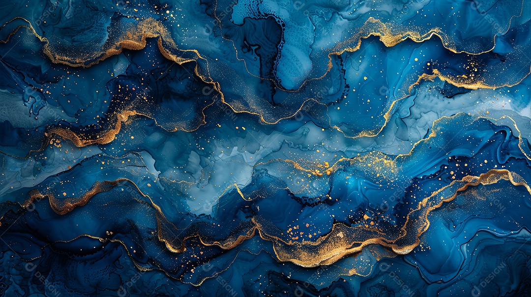 Textura de tinta alcoólica azul e dourado