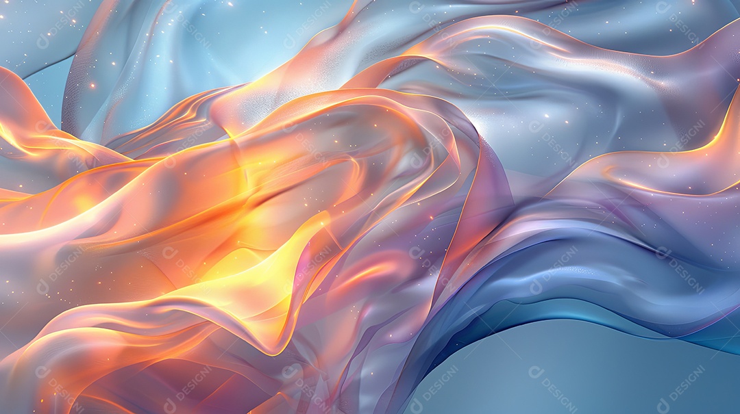 Lindas e contínuas linhas lineares brilhantes iridescentes em tons de azul gelado e dourado