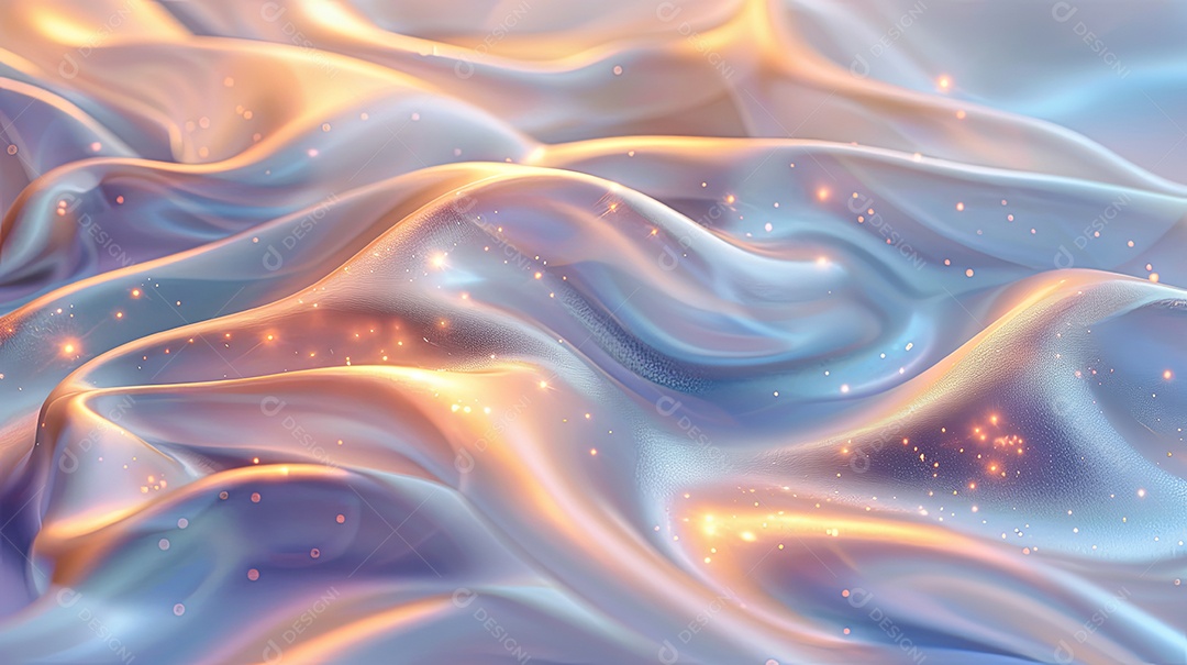 Lindas e contínuas linhas lineares brilhantes iridescentes em tons de azul gelado e dourado