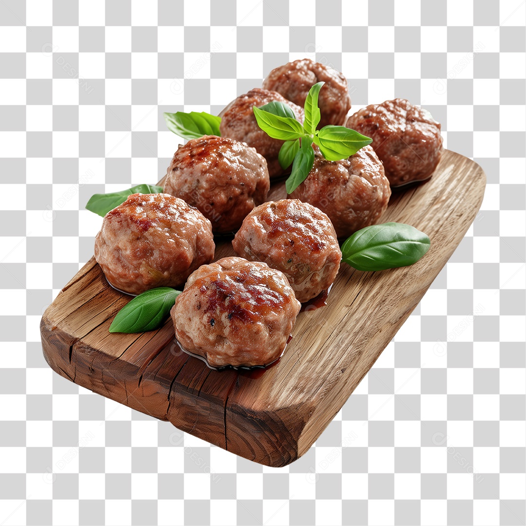 Almôndegas Carne Moída Tábua de Madeira PNG Transparente