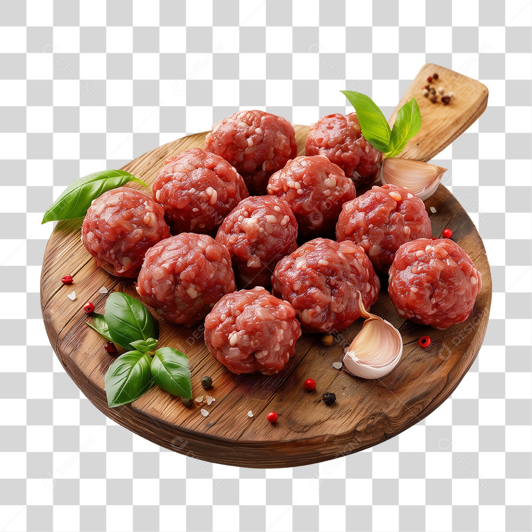 Almôndegas Carne Moída Tábua de Madeira PNG Transparente