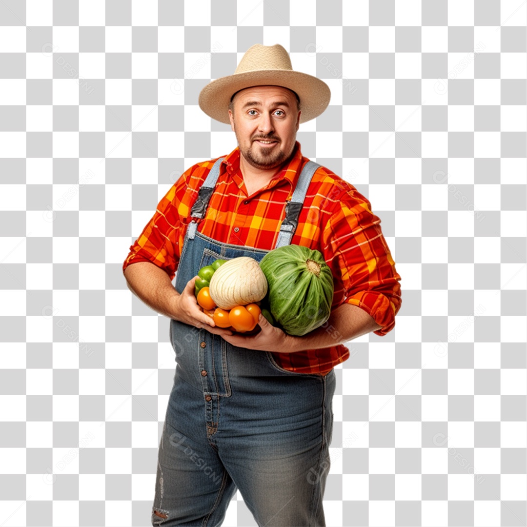 Produtor Rural Fazendeiro com Frutas e Legumes nas Mãos PNG Transparente