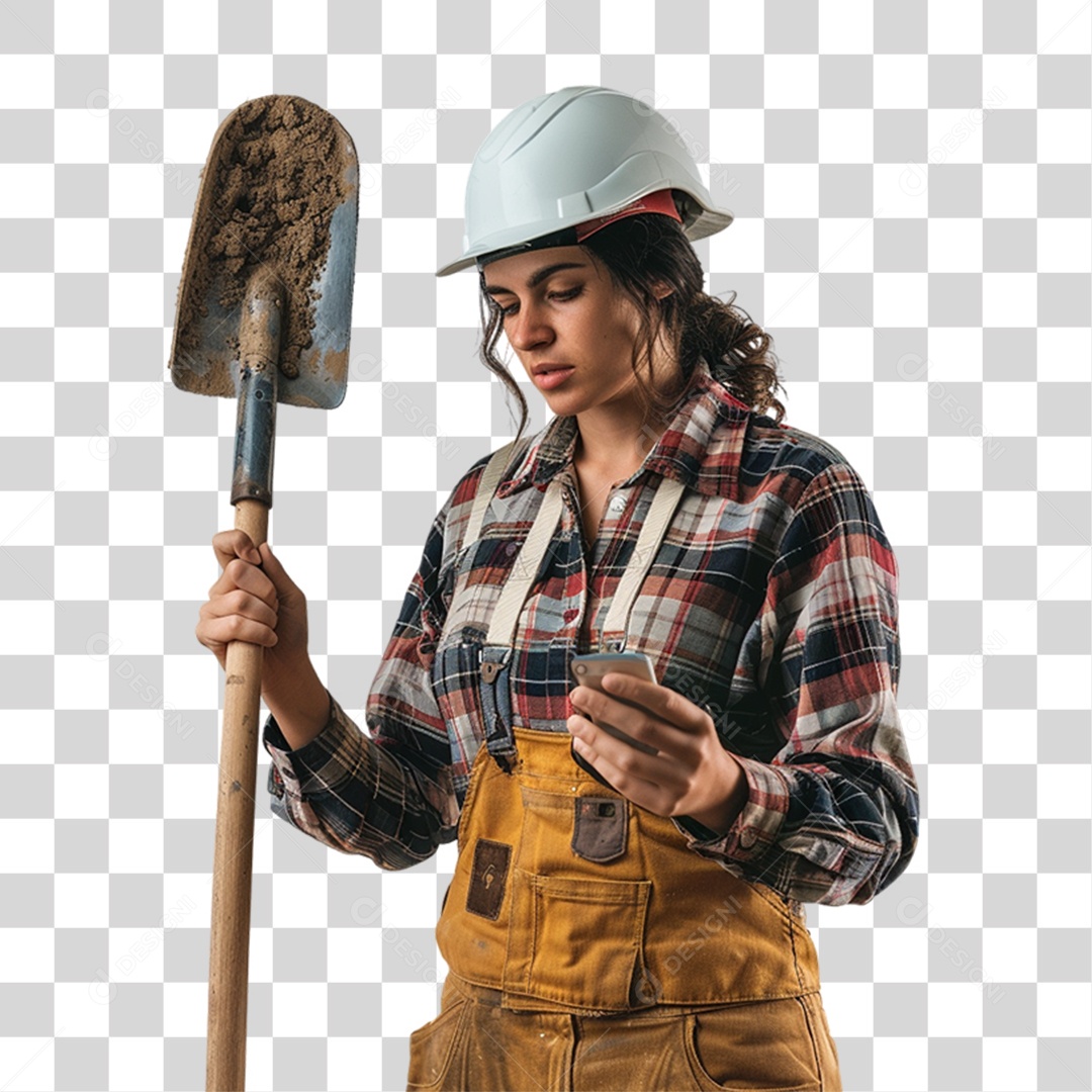 Mulher com Roupa de Trabalho e Capacete de Segurança Trabalhando com a Terra PNG Transparente