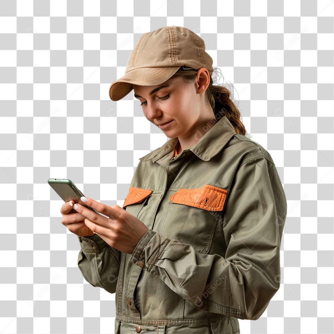 Produtor Rural com Celular nas Mãos Fazendeira PNG Transparente