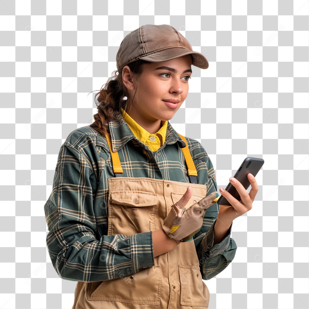 Produtor Rural com Celular nas Mãos Fazendeiro PNG Transparente