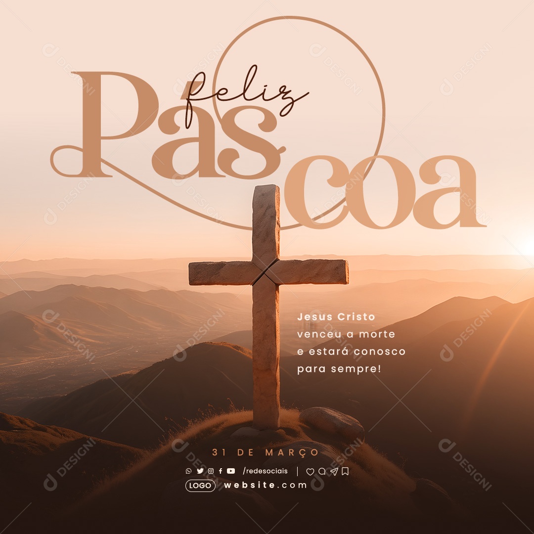 Páscoa 31 de Março Cristo Venceu Social Media PSD Editável
