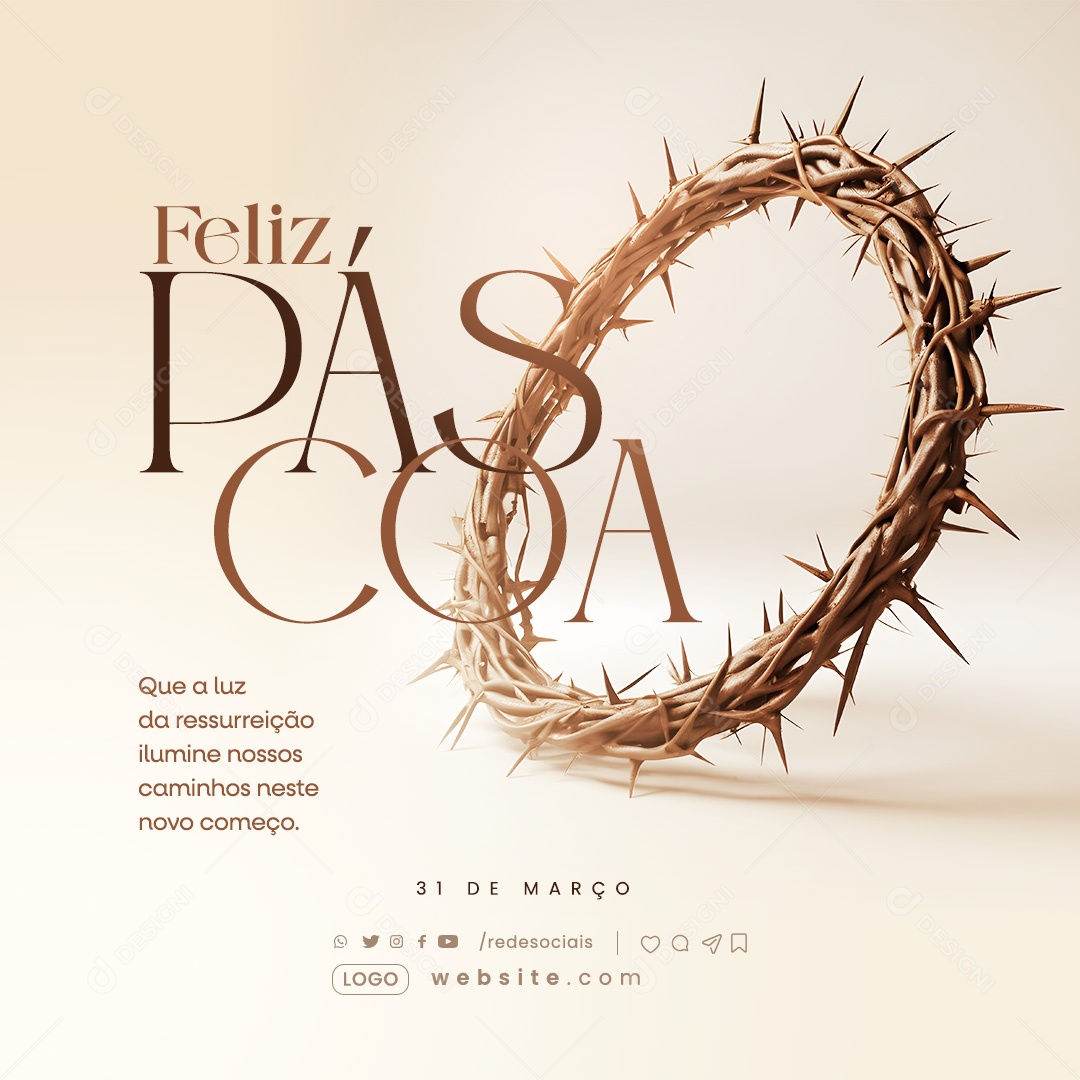 Feliz Páscoa 31 de Março que a Luz da Ressurreição Ilumine Social Media PSD Editável