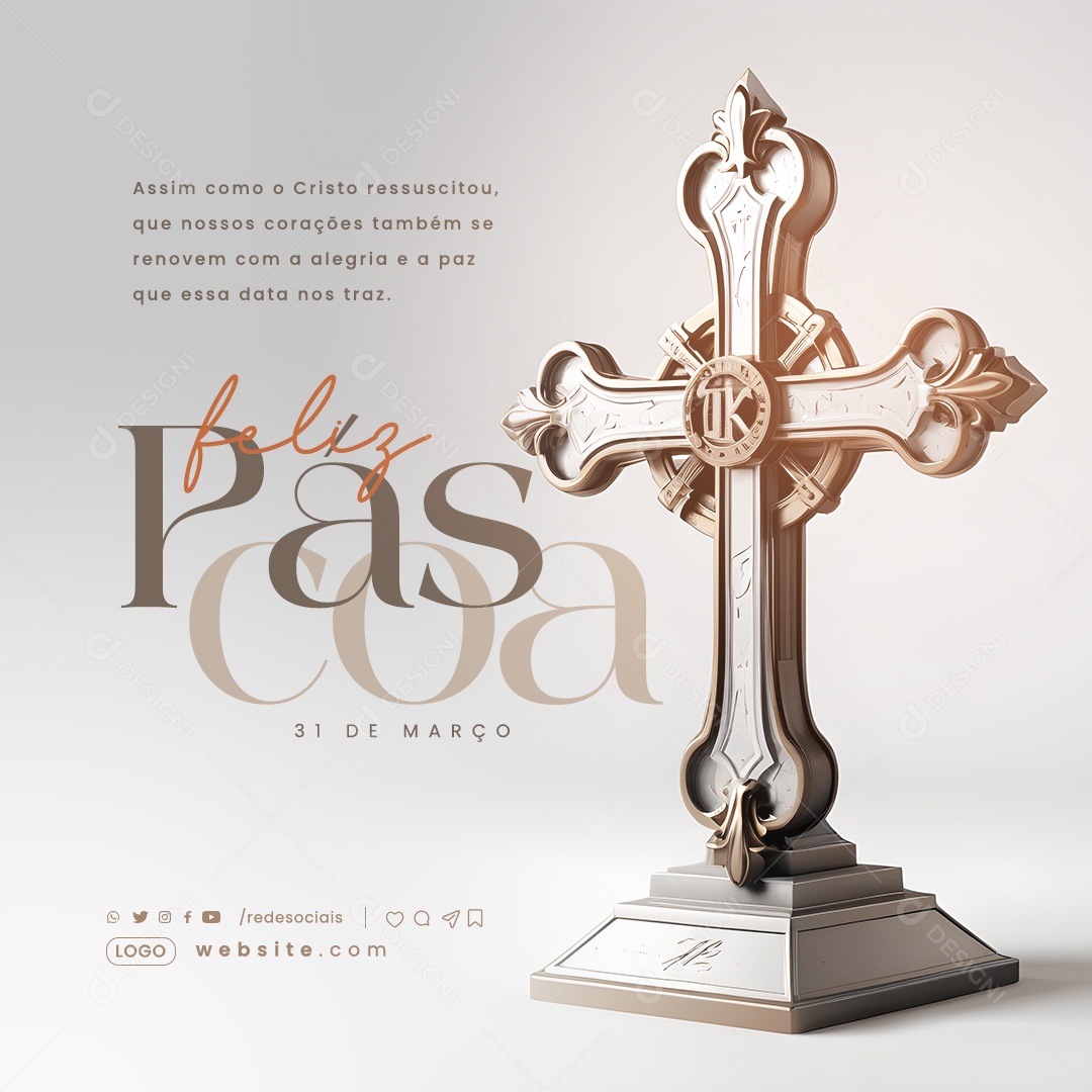 Feliz Páscoa 31 de Março Assim como o Cristo Ressuscitou que nossos Corações  Também Social Media PSD Editável
