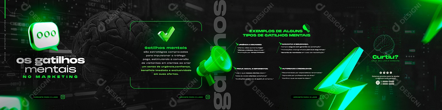 Carrossel Os Gatilhos Mentais no Marketing Social Media PSD Editável