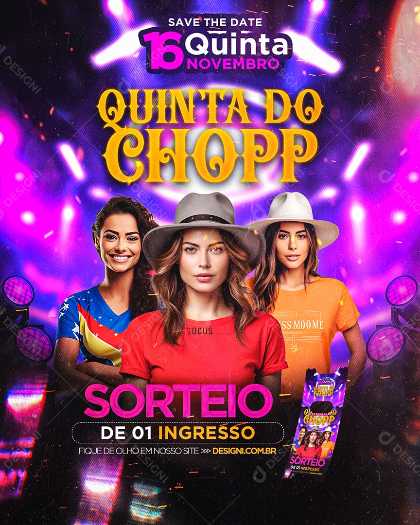 Flyer Quinta do Chopp Sorteio Ingresso Social Media PSD Editável