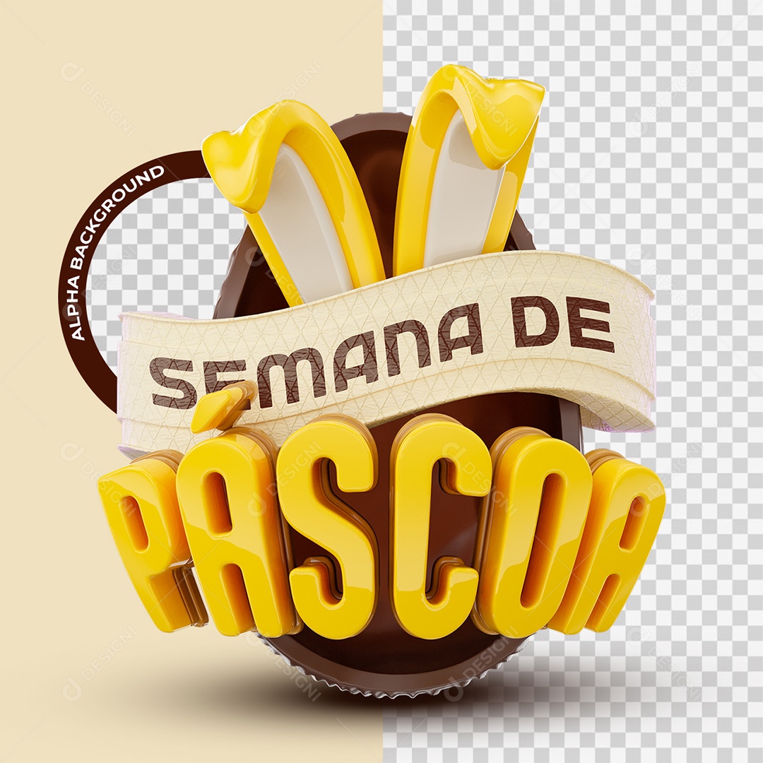 Semana de Páscoa Selo 3D Amarelo Marrom e Branco para Composição PSD