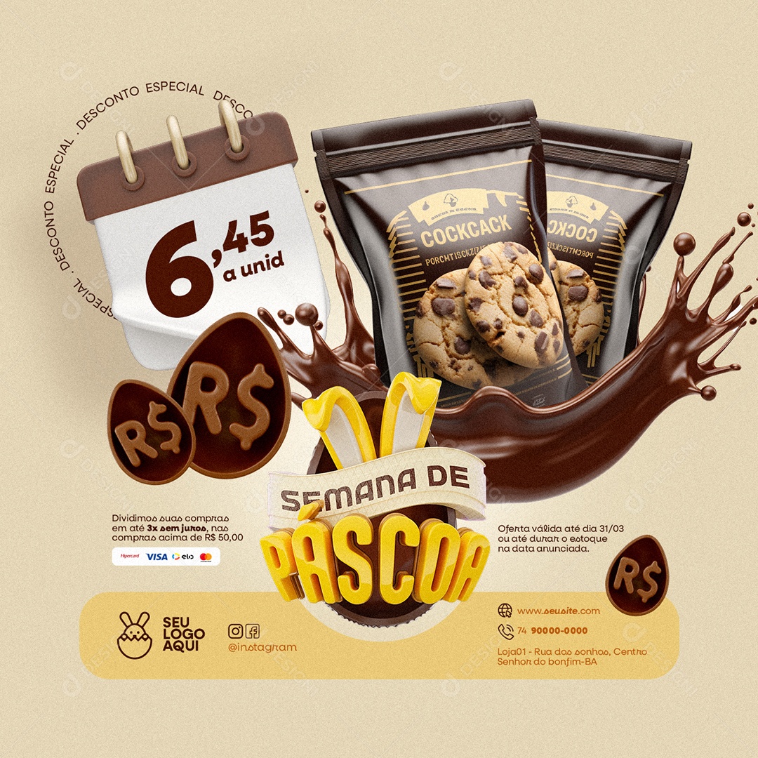 Semana de Páscoa Supermercado Cockcack Social Media PSD Editável