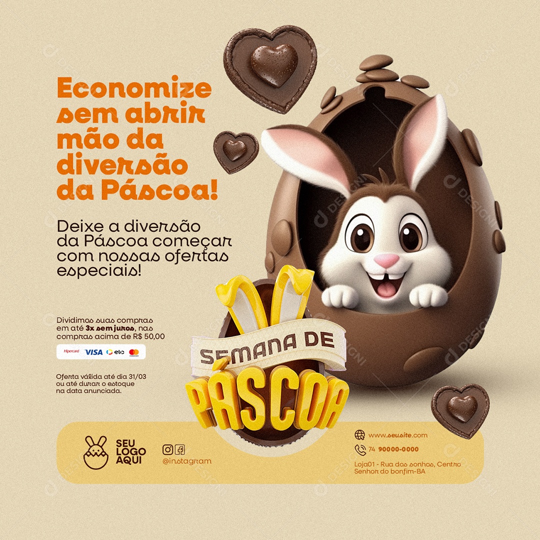 Semana de Páscoa Supermercado Economize Ofertas Especiais Social Media PSD Editável
