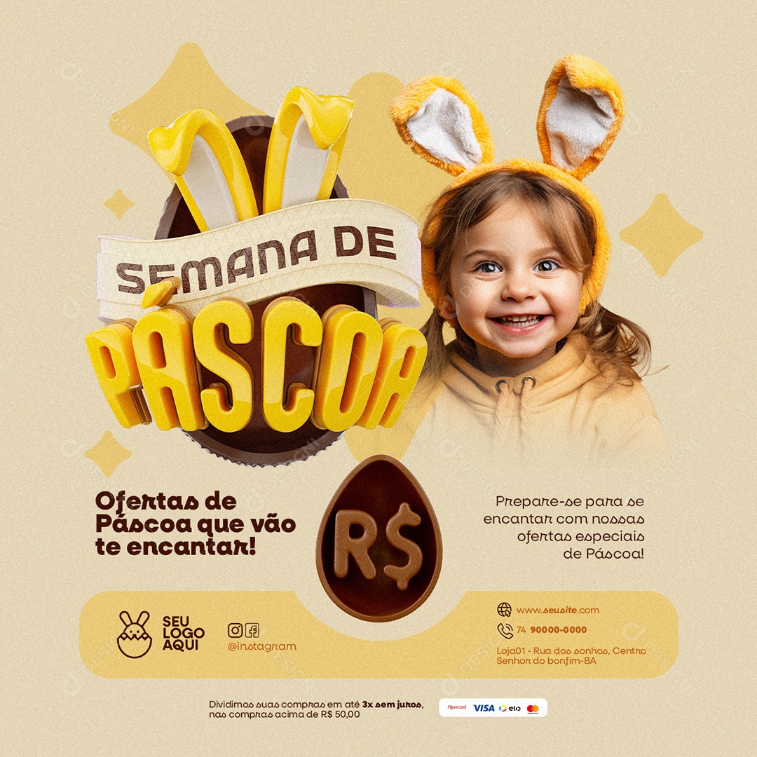 Semana de Páscoa Supermercado Ofertas de Páscoa Social Media PSD Editável