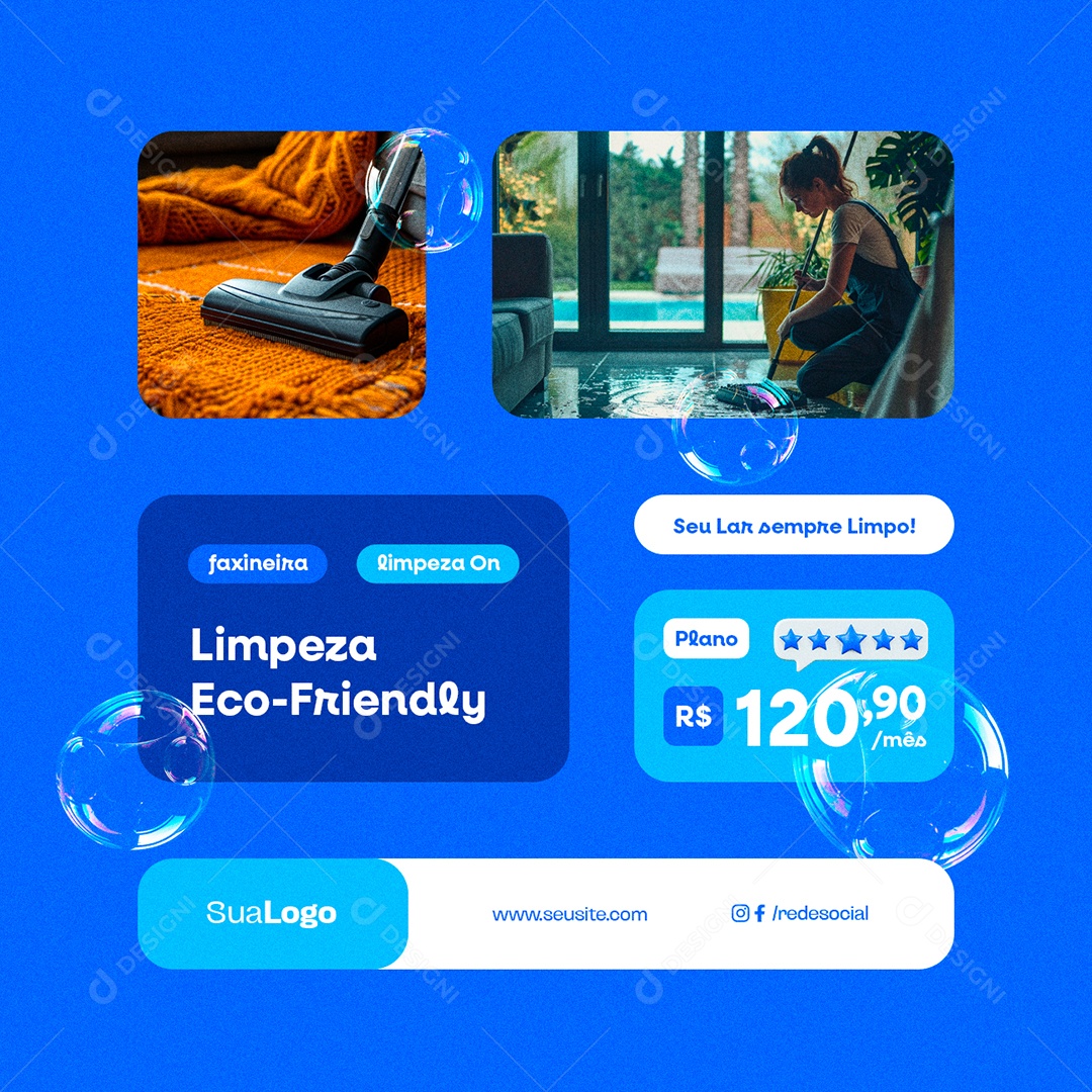 Faxineira Limpeza Eco Friendly Seu Lar Sempre Limpo Social Media PSD Editável