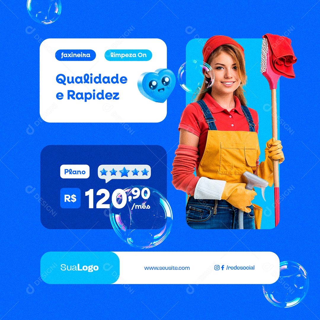 Faxineira Qualidade e Rapidez Plano Social Media PSD Editável