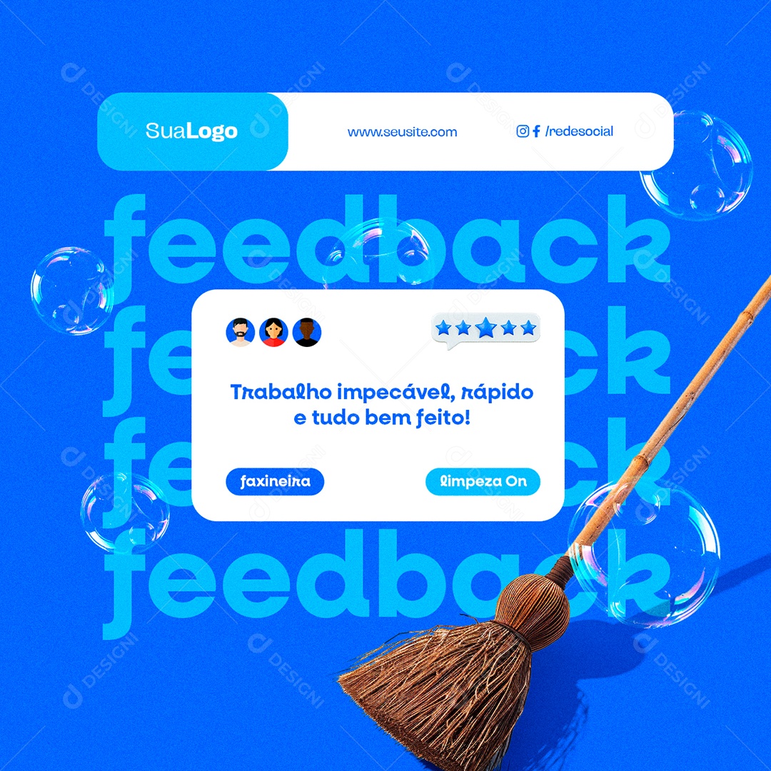 Faxineira Feedback Trabalho Impecável Rápido e Tudo Bem Feito Social Media PSD Editável
