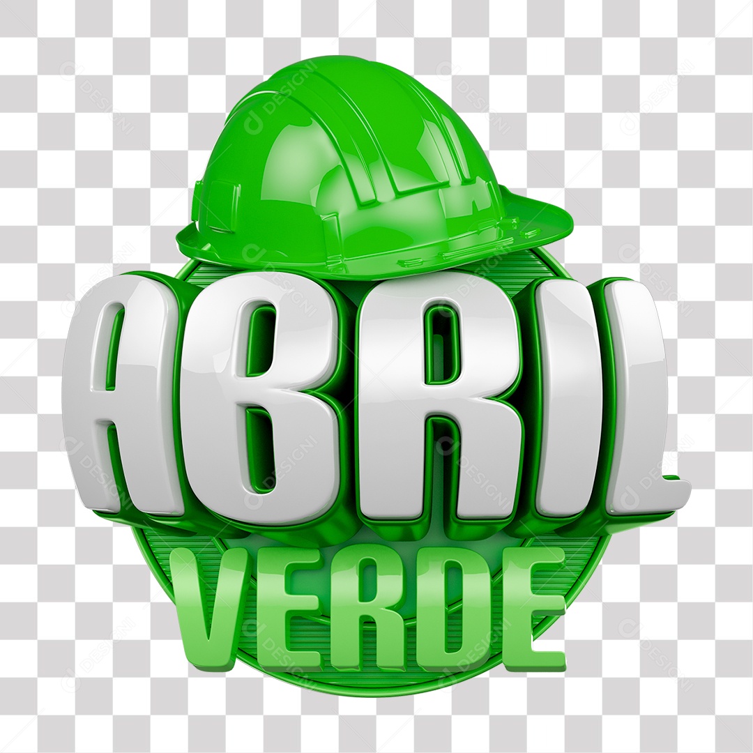 Abril Verde Selo 3D Branco e Verde para Composição PNG Transparente