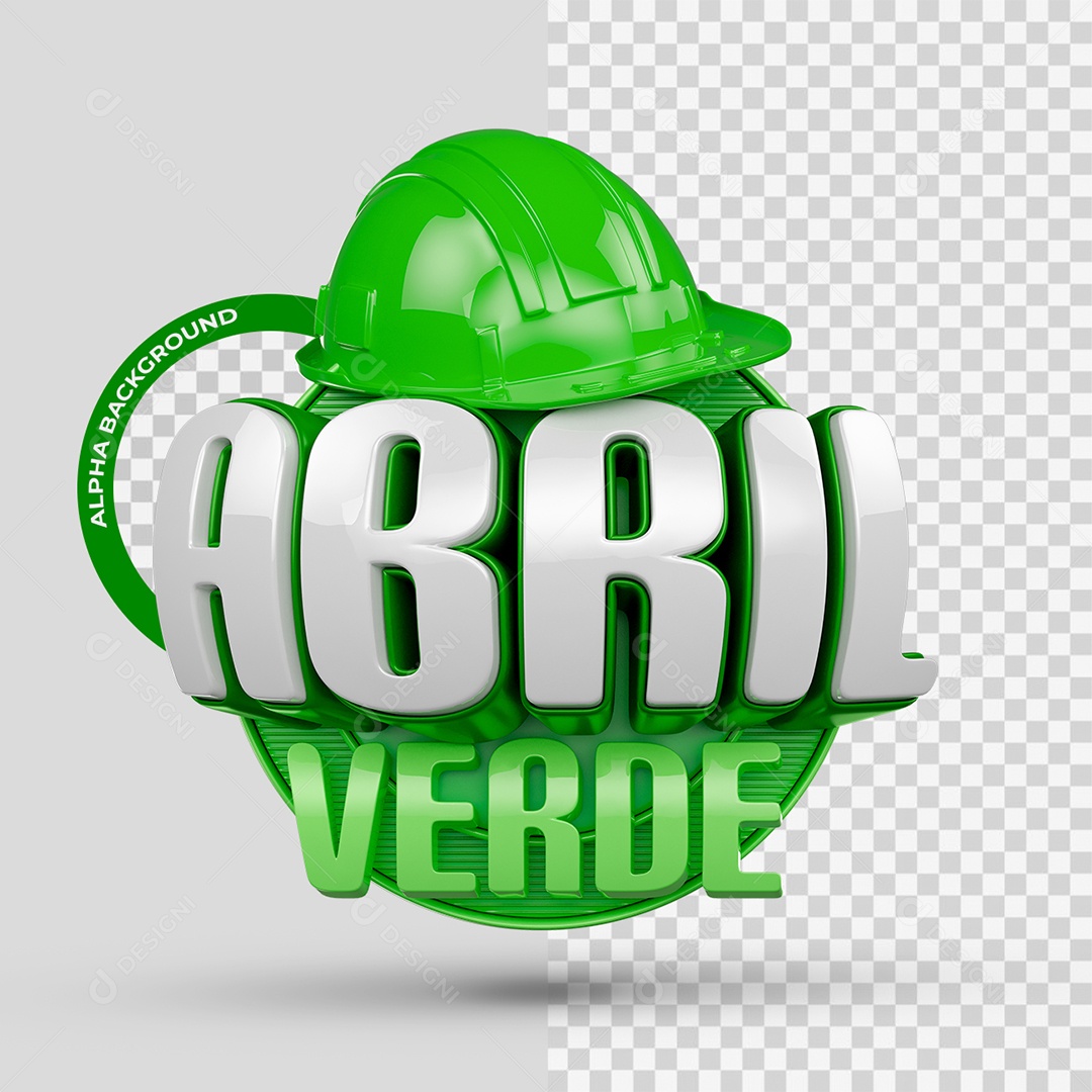 Abril Verde Selo 3D Branco e Verde para Composição PSD