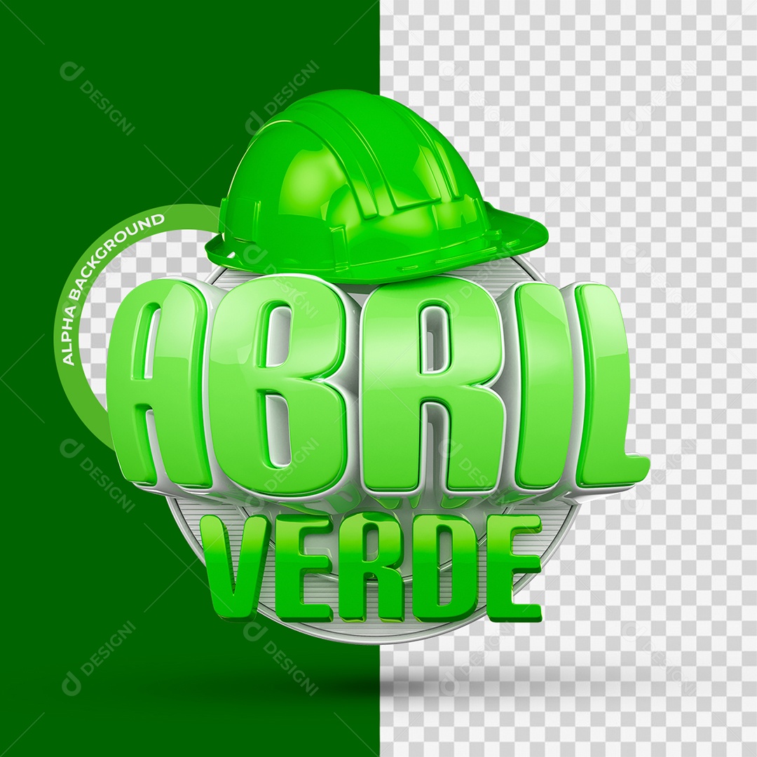 Abril Verde Selo 3D Verde e Branco para Composição PSD