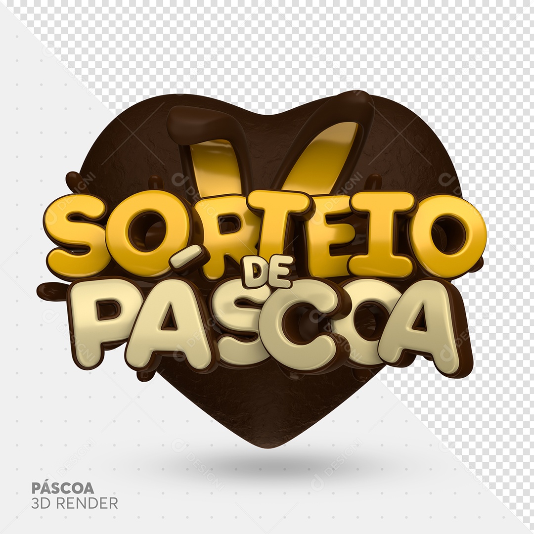 Sorteio de Páscoa Selo 3D Dourado Branco Marron para Composição PSD