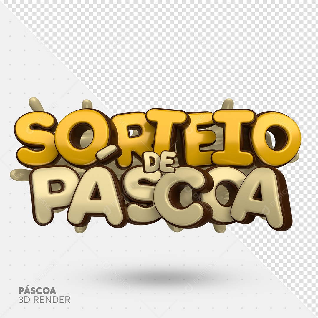 Sorteio de Páscoa Selo 3D Dourado Branco para Composição PSD