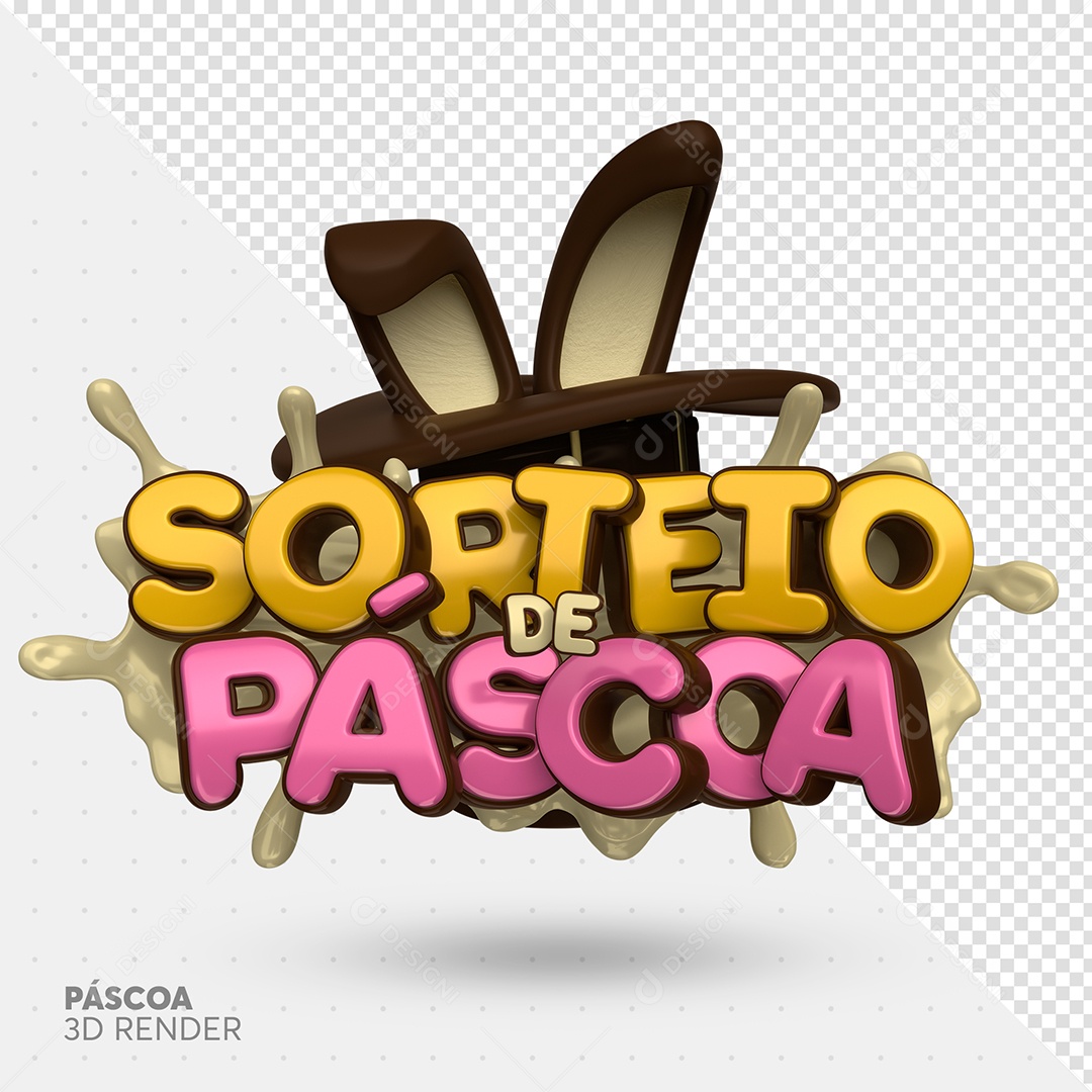 Sorteio de Páscoa Selo 3D Dourado Rosa para Composição PSD